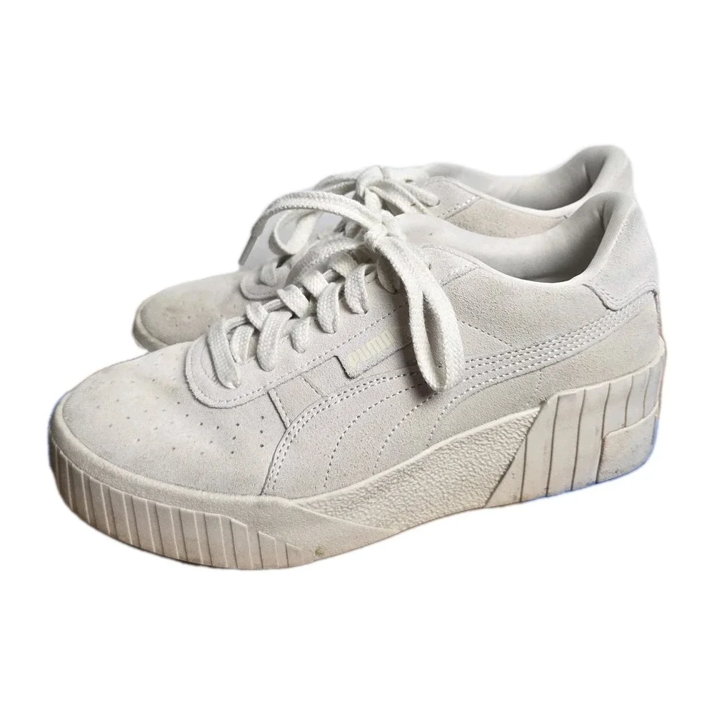 Puma Cream Gray Cali‎ Wedge Platform Womens Suede Running Shoes Size 10